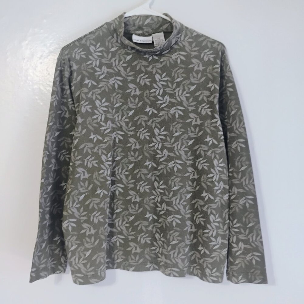 Croft & Barrow Olive Leaf Print Long Sleeve Top Size L